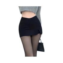 Saia Mini Preta De Cintura Alta Com Fenda Para Mulheres, Verão, Sexy, Slim, Estilo Coreano, Moda De