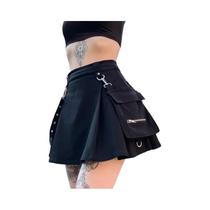 Saia Mini Preta De Cintura Alta Com Patchwork Para Mulheres, Estilo Harajuku Punk Gótico Streetwear Saia Mini Preta De Cintura Alta Com Patchwork Para Mulheres, Estilo Harajuku Punk Gótico Streetwear