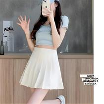 Saia Mini Xadrez Cinza De Cintura Alta Feminina Kawaii Harajuku Uniforme Escolar Jupe