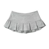 Saia Mini Y2K Cinza Claro Para Mulheres, Cintura Baixa, Plissada, Estilo Vintage, Saia Plissada