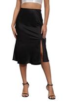 Saia Mist Azur: sedosa, cetim, lado, dividida, cintura alta, uma linha