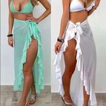 Saia moda praia longa babados feminina