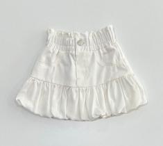 Saia Momi Off White em Sarja com Babado de Liocel