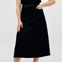 Saia Pacific Blue Midi em Suede com Cinto Feminina