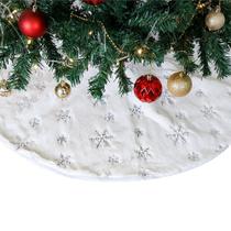 Saia para Árvore De Natal de Veludo Pelo Alto Branco Detalhes Prata Dourado 90cm - Wincy Natal