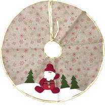Saia para Árvore de Natal Decorada Rústica Bege e Dourado Papai Noel Xadrez 60cm - Master Christmas