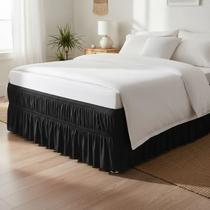 Saia Para Cama Box Casal Queen Preto Elástico Duplo Saia Para Cama Box Casal Queen Preto Elástico Duplo