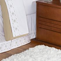 Saia para Cama Box King Size 200 Fios Damasco Branco e Bege