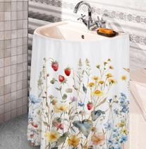 Saia para pia em tecido Windkream 140x81 cm impermeável com flores silvestres Saia para pia em tecido Windkream 140x81 cm impermeável com flores silvestres