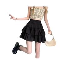 Saia Plissada Branca Em a Para Mulheres Com Babados Estilo Preppy Cintura Elástica Ajustada Casual