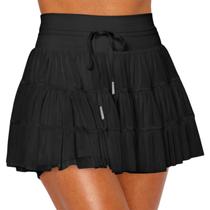 Saia plissada Cresay Saia de tênis de cintura alta com babados preta Saia plissada Cresay Saia de tênis de cintura alta com babados preta