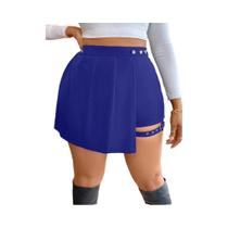 Saia Plissada De Cintura Alta plus Size Com Botões E Bandagem Assimétrica Estilo Picante Moda