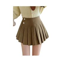 Saia Plissada De Corduroy Feminina Estilo Universitário Casual Retro Curta Com Botão Cor Café Saia Plissada De Corduroy Feminina Estilo Universitário Casual Retro Curta Com Botão Cor Café