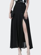 Saia Plissada De Tule De Cintura Alta Preta Para Mulheres, Sexy, Com Fenda E Botões, Elegante Para O Saia Plissada De Tule De Cintura Alta Preta Para Mulheres, Sexy, Com Fenda E Botões, Elegante Para O