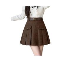 Saia Plissada De Veludo Cotelê De Cintura Alta Para Mulheres E Meninas, Estilo Vintage Casual, Saias