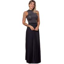 Saia Plissada Feminina Longa Moda Evangelica Com Forro Preta Tamanho P M e G Tendencia