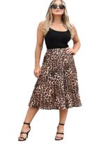 Saia Plissada Feminina Midi Moda Evangelica Com Forro Oncinha Tamanho P M G e GG