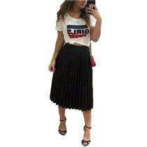 Saia Plissada Feminina Midi Moda Evangelica Com Forro Preta Tamanho P M G e GG - Procopio Store