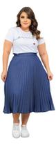 Saia Plissada Midi Evase Jeans Leve Com Elastico Cristã