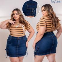 Saia plus size cargo jeans premium com lycra ref:2461