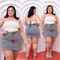 Saia plus size jeans sem lycra com aplicação em strass ref:10978 Saia plus size jeans sem lycra com aplicação em strass ref:10978
