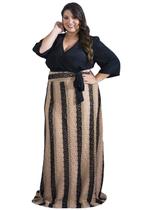 Saia Plus Size Longa Renda Preta Nude