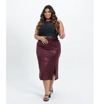 Saia Plus Size Midi Com Cinto Moda Evangélica com Fenda Saia Plus Size Midi Com Cinto Moda Evangélica com Fenda