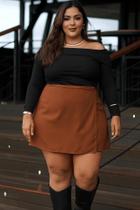 Saia Preta Envelope Curta Lisa Plus Size Transpassada Cintura Alta Sem Transparência Amarração Saia Preta Envelope Curta Lisa Plus Size Transpassada Cintura Alta Sem Transparência Amarração