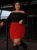 Saia Preta Envelope Curta Lisa Plus Size Transpassada Cintura Alta Sem Transparência Amarração Saia Preta Envelope Curta Lisa Plus Size Transpassada Cintura Alta Sem Transparência Amarração