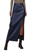 Saia PRETTYGARDEN 2025 Maxi de material sintético com Fenda Azul Marinho XXL