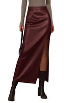 Saia PRETTYGARDEN Maxi de material sintético Cintura Alta Fenda XXL Saia PRETTYGARDEN Maxi de material sintético Cintura Alta Fenda XXL