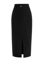 Saia PRETTYGARDEN Midi Lápis Cintura Alta em Veludo Cotelê Preta 12
