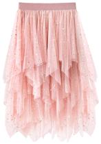 Saia Reaowazo Midi de tule em camadas, cintura de alta elasticidade, rosa