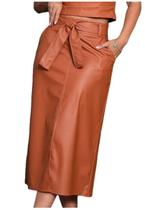 Saia retrô midi comprida casual com cinto