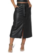 Saia retrô midi comprida casual com cinto