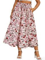 Saia RITERA Plus Size Elástica de Cintura Alta Boho Floral 2GG Saia RITERA Plus Size Elástica de Cintura Alta Boho Floral 2GG
