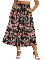 Saia RITERA Plus Size Elástica de Cintura Alta Boho Floral 4GG
