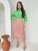 Saia Rodada Midi Soltinha com Babado Camadas em Tule