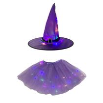 Saia Roxa Halloween Led 40cm Fantasia P/festa + Chapéu Led Saia Roxa Halloween Led 40cm Fantasia P/festa + Chapéu Led