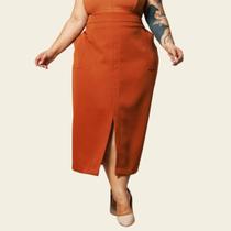 Saia Secretária Plus Size Reta Evangélica Bolso Alfaiataria