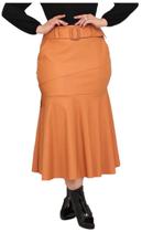 Saia sereia midi moda evangélica com cinto de fivela
