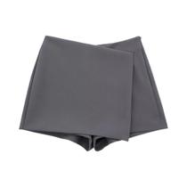 Saia-Short Assimétrica Vintage de Cintura Alta para Mulheres - Com Zíper Lateral