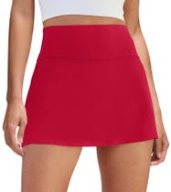 Saia-Short DLOODA Esportiva de Cintura Alta para Tênis e Golfe Vermelha