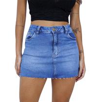 Saia Shorts Jeans Cintura Alta Barra Fio Feminina Revanche - 73020