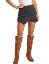 Saia-Shorts Luvamia Jeans Envolvente Cintura Alta Preto Médio