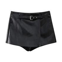 Saia Shorts Mini de Couro PU - Cintura Alta, Preta, com Zíper Lateral - Estilo Vintage