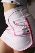 Saia shorts transversal Branca com Rosa Saia shorts transversal Branca com Rosa