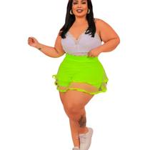 Saia Shorts Tule Neon Bloquinho Carnaval Plus Transparencia