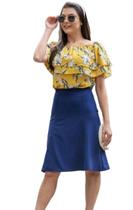 Saia Social Curta Evasê Estampa Jeans Saia Social Curta Evasê Estampa Jeans