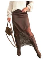 Saia SOLY HUX Lace Bodycon de cintura alta, marrom café, mulher